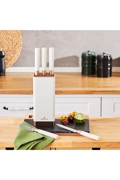 Generic Karaca Skycut Cleaver Knife Set with Stand 6-Pieces, Cream