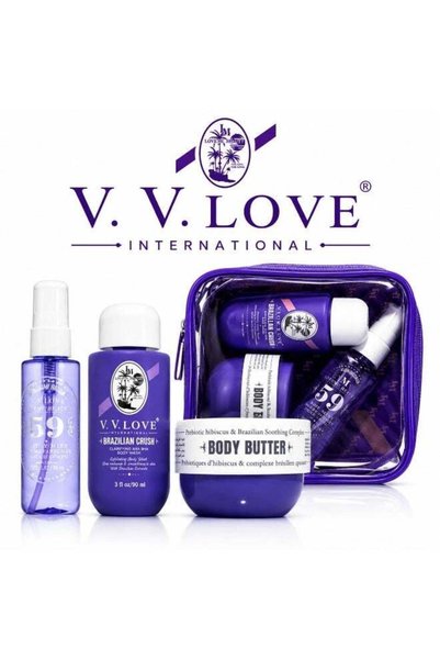 V.V LOVE مجموعة V.V.LOVE البرازيلية للسفر - بخاخ للجسم، غسول منقي للجسم، وزبد...
