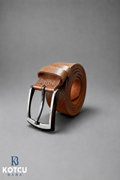 KOTCUBABA Men's Faux Leather Brown Classic Buckle 4 cm Belt