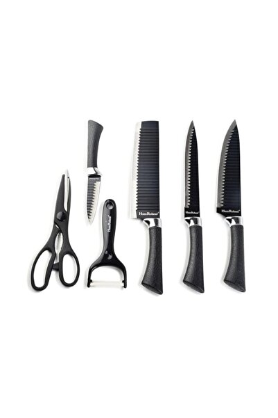 Generic Haus Roland 6 Pieces Leather Knife Set, Stainless Steel Blades, Black...