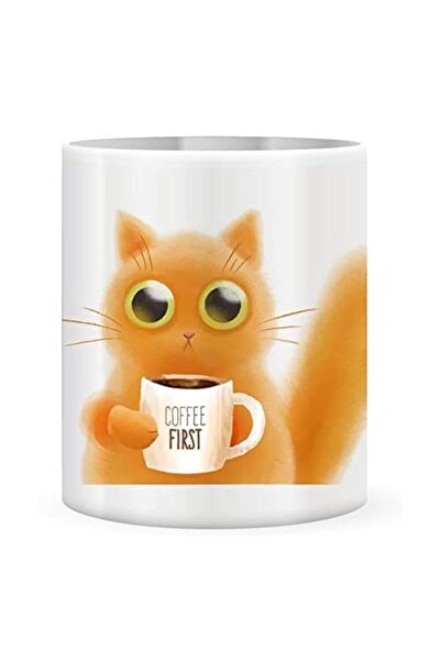 Generic 11oz white mug, with Cartoon cat pic printed