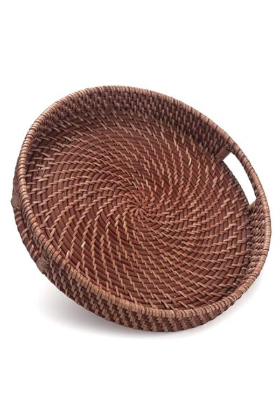 Generic YANGQIHOME 13.8 inch Rattan Tray, Round Wicker Tray with Cut-Out Hand...