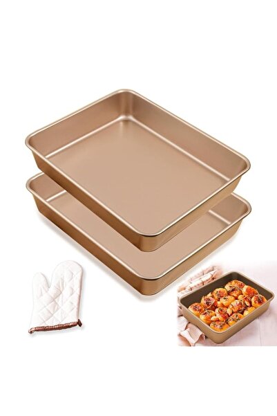 Generic Oven Golden Baking Tray Set of 2, Perfect for Cake Lasagne Cookie Piz...