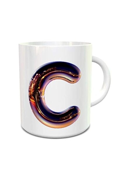 Generic Impress White Ceramic Coffee Mug with Night Chrome Letter C