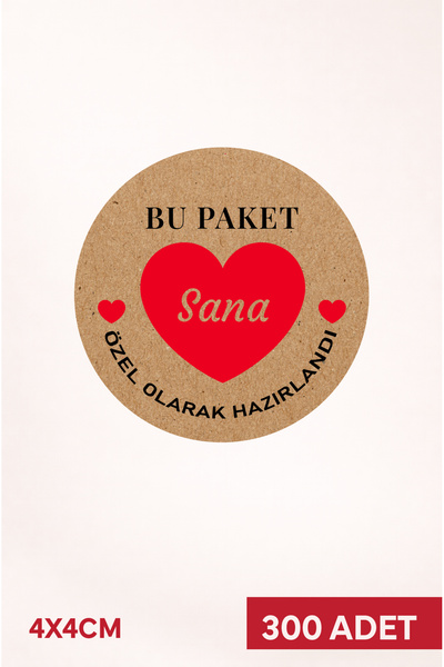 300 Adet Teşekkür Etiketi Kraft Sticker, (4X4CM) Paketleme Kargo Etiketi Kalpli