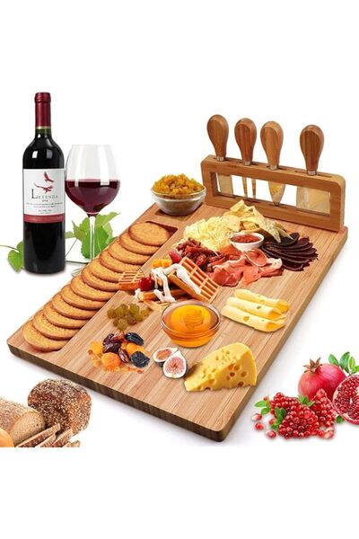 Generic Silk Route Cheese Board Set with Stainless Steel Cheese Knives 4-Piec...