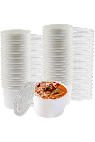 Generic 50 Pcs 16oz White Kraft Paper Soup Bowls With PP Lid Disposable Food ...