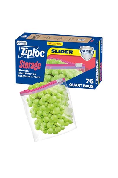 Generic Ziploc Quart Food Storage Slider Bags, Power Shield Technology for Mo...