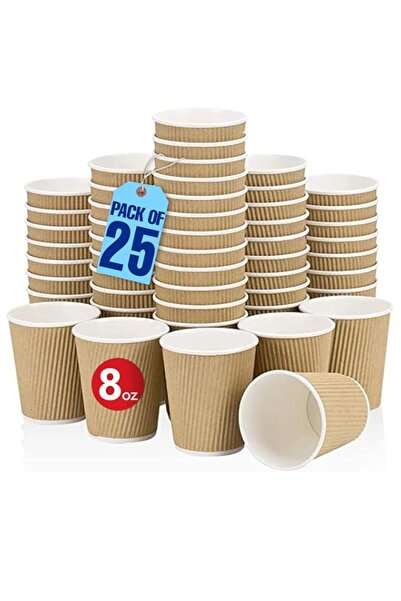 Generic MARKQ 8 oz. Brown Disposable Ripple Insulated Coffee Cups - Hot Bever...