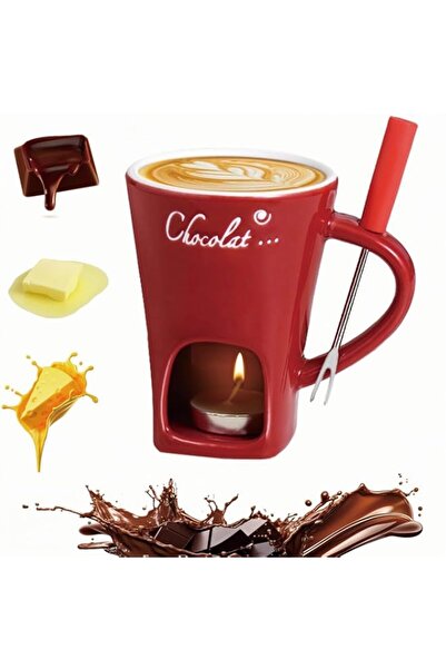 Generic Chocolate Fondue Mug with Fork & Tealight – Ceramic Personal Melting ...
