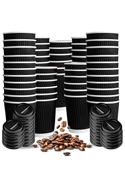 Generic Al fakhama 12oz Black [50 Pcs] Ripple Paper Cups (Triple Walled) with...