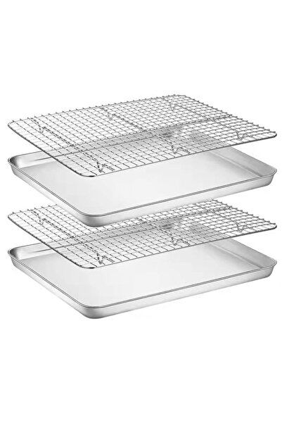 Generic MOTIM Baking Sheet with Cooling Rack Set(2 Baking Pans+2 Wire Racks) ...