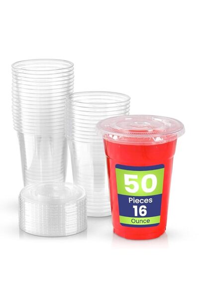 Generic SNH 50 Pieces16Oz Juice Cup With Lid Clear Strong Reusable Cups - Ide...