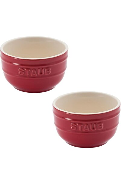 Generic Staub Ramekin Cherry 9cm 2pcs. Stackable, space saving. Enamelled sur...