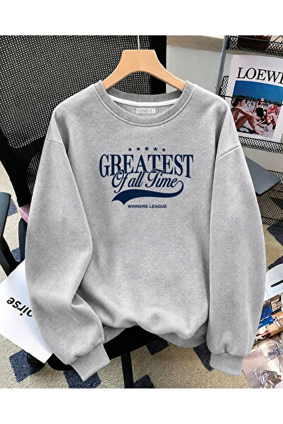 ESADE Kadın Greatest Of All Yazılı Rahat Kalıp Bisiklet Yaka Gri Sweatshirt