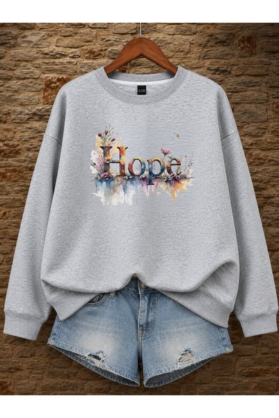 ESADE Women's Hope Written Colorful Printed Comfortable Fit Crew Neck Gray Ca...
