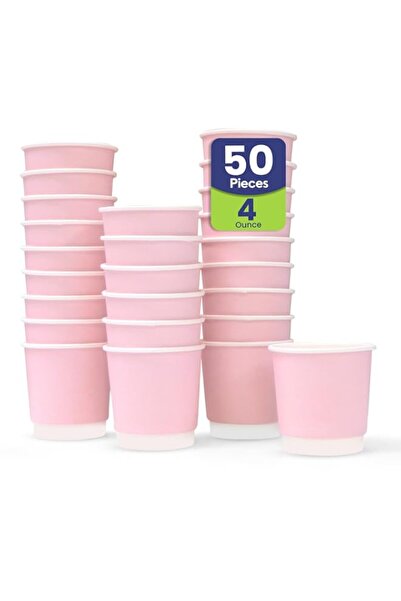 Generic Packing 4 oz 50 Pcs Disposable Double Wall Paper Coffee Cups Pink Pap...