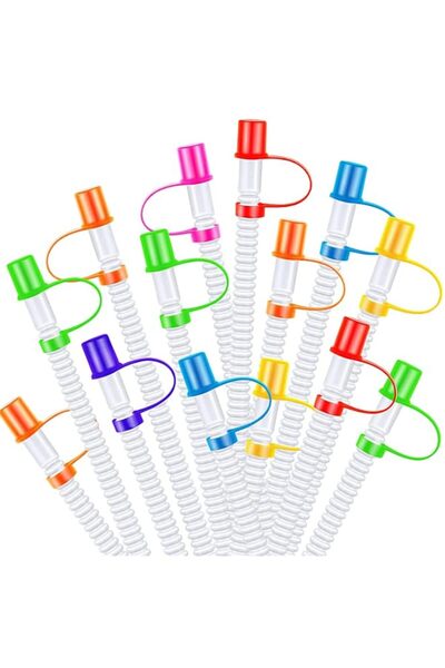 Generic 100 Pcs Reusable Straws with Cover Caps, 11 Inch Flexible Bendable St...