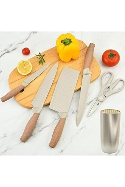 Generic 6-Pcs Kitchen Knife Set with Universal Knife Block | Khaki Stainless ...