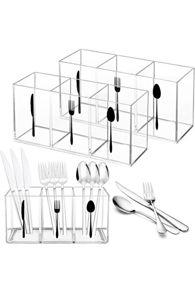 Generic 2PCS Acrylic Cutlery Storage Organizer - 3 Section Tableware Storage ...