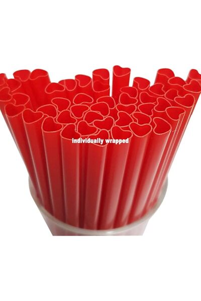 Generic 100 Pieces Valentine Straws Heart Shaped Pink Straws Plastic Reusable...