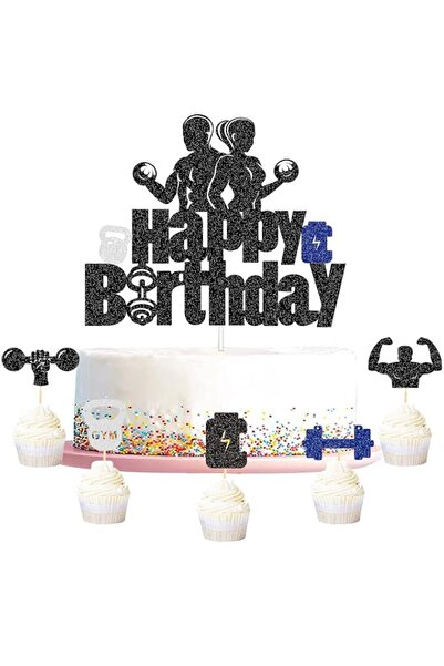 Generic G-LOVELY'S Gym Happy Birthday Cake Toppers Glitter Fitness Themed Dou...