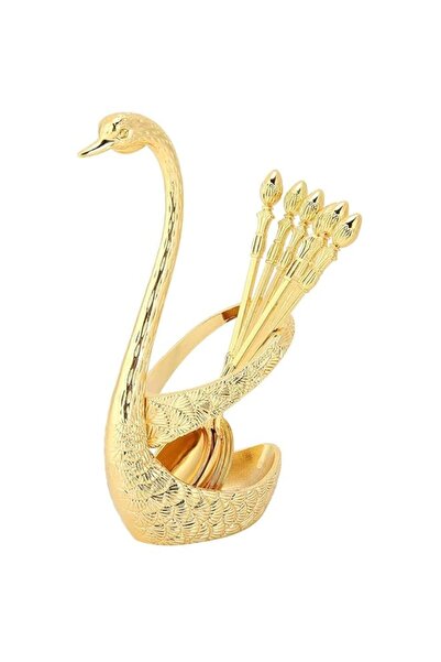 Generic Swan Shape Holder and 6 Piece Tea Coffee Spoon Kit (Gold)