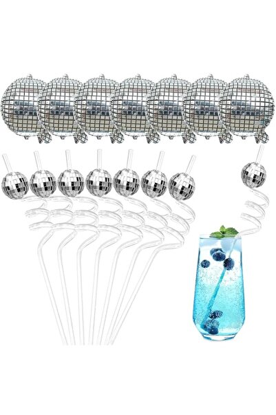 Generic Tazweeq 40 Pieces 70s Disco Ball Straws, Mini Disco Straw Disco Ballo...