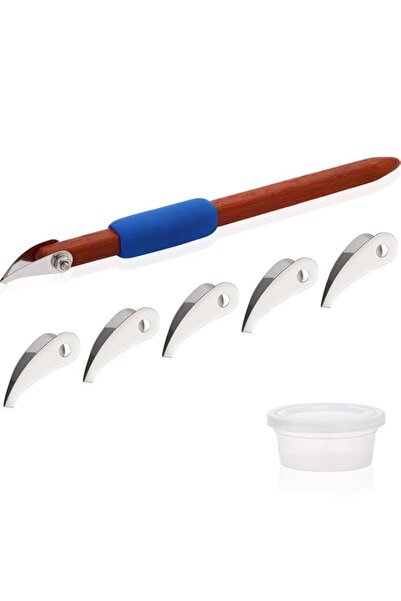 Generic Pottery Carving Tools Set Include 5 Stainless Steel Blades & Red Pear...