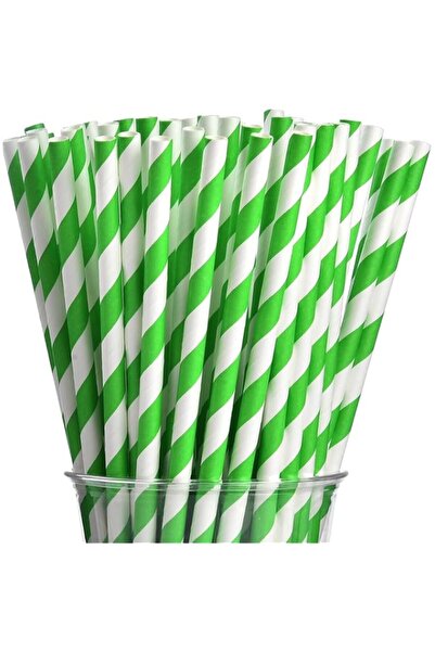 Generic Tazweeq 100 Green Stripes Paper Straws, Biodegradable Drinking Straws...