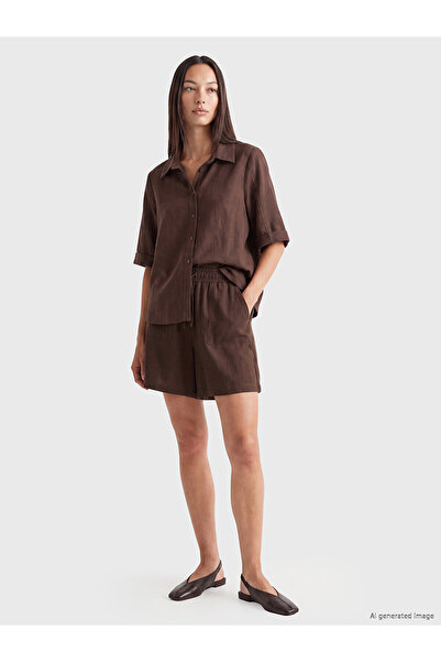 LC Waikiki Nevavm Women's Linen Look Shorts with Elastic Waist and Contrast