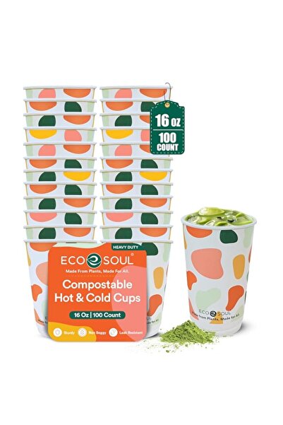 Generic ECO SOUL Hot/Cold Beverage Paper Cups (100, Natural, 16 Oz)