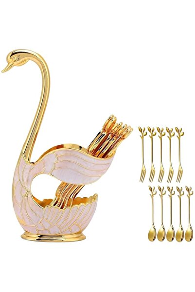 Generic Arabest Dessert Spoon and Fork Holder, Fruit Dessert Flatware Swan Ba...