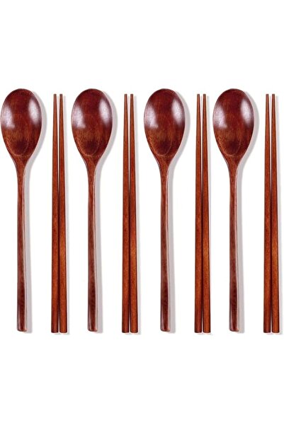 Generic Wooden Chopsticks Spoon Set Korean Dinnerware Reusable Long Handle Sp...