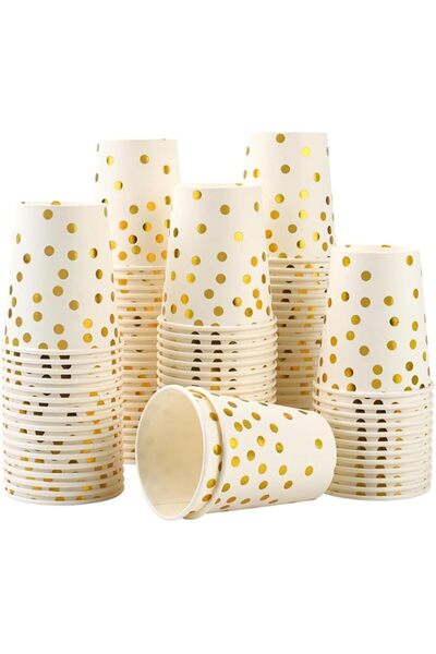 Generic BIGTHREE 50 Pieces Disposable Paper Cups, Gold Dot Drinking Cups, 250...