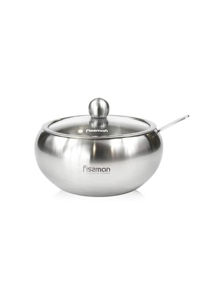 Generic Fissman Sugar Bowl Large, Stainless Steel Drum Shape Sugar Pot With G...