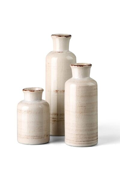 Generic Ceramic Rustic White Vase for Farmhouse Home Décor, Set of 3 Small De...