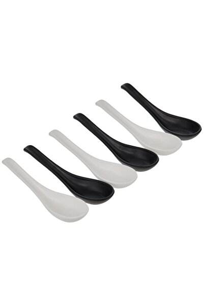 Generic Servewell Melamine Soup Spoon 6Pc Set, Black/White, 14.5 Cm