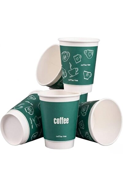 Generic SELFIE CAT 25 Pack 10oz 300ml Double Wall Paper Cups - Green Disposab...