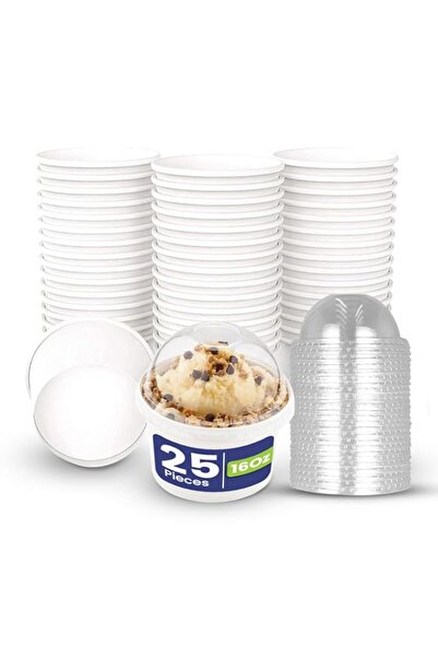 Generic SNH Packing 16 oz Paper Ice Cream Cups with Lid Dessert Bowls, White ...