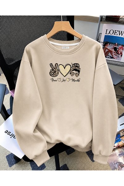 ESADE سويت شيرت نسائي من Peace Love مطبوع عليه رسومات مطبوعة ومريح ذو ياقة دا...