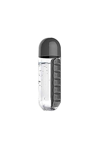 Generic Sport Water Bottle with 7 Grids Daily Pill Box Organizer (Black, 600ml)