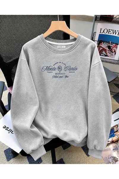ESADE Women's Monte Monaco Text Printed Comfortable Fit Wool Crew Neck Gray S...