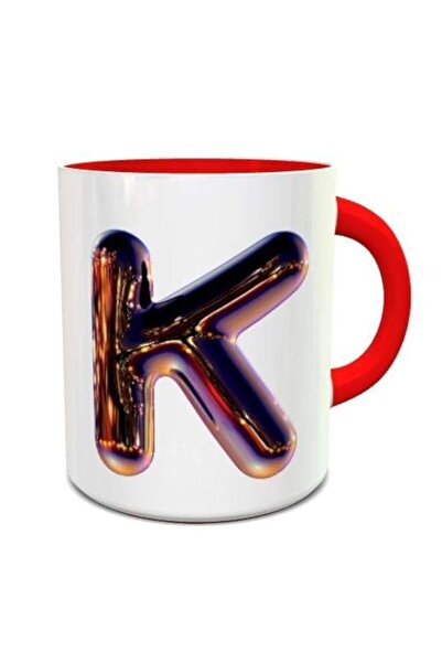 Generic Impress Ceramic Coffee Mug with Night Chrome Letter K - White & Red