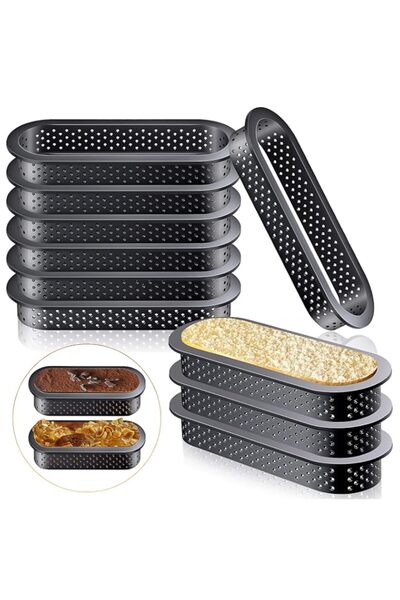 Generic Patelai 12 Pcs 5.7"W x 0.8"H Oval Tart Rings Non Stick Perforated Cak...