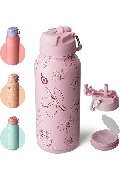 BottleWorld 32oz Insulated Stainless Steel Sports Water Bottle with Straw and...