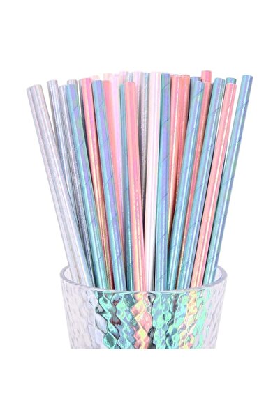 Generic Iridescent Foil Paper Straws, Disposable Party Drinking Straws for Bi...