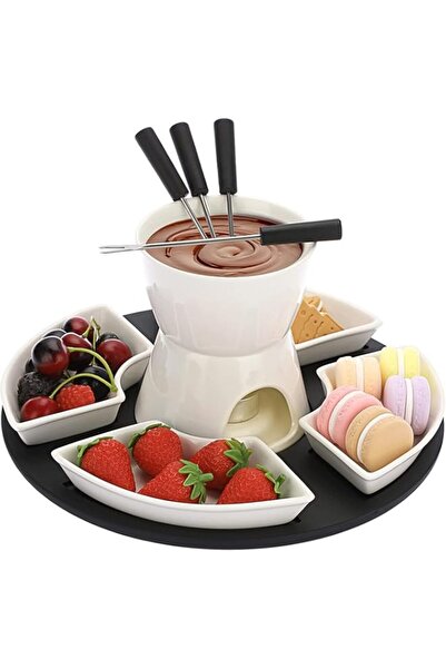 Generic White Ceramic Chocolate Fondue Pot Set Cheese Ice Cream Warmer, 300ml...