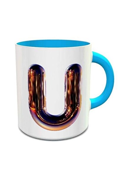 Generic White & Blue Ceramic Coffee Mug With Night Chrome Letter U