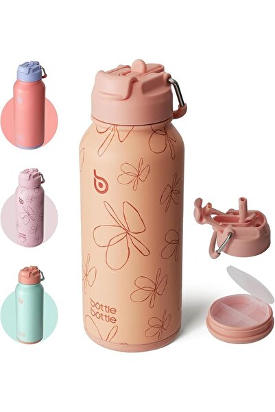 BottleWorld 32oz Insulated Stainless Steel Sports Water Bottle with Straw and...